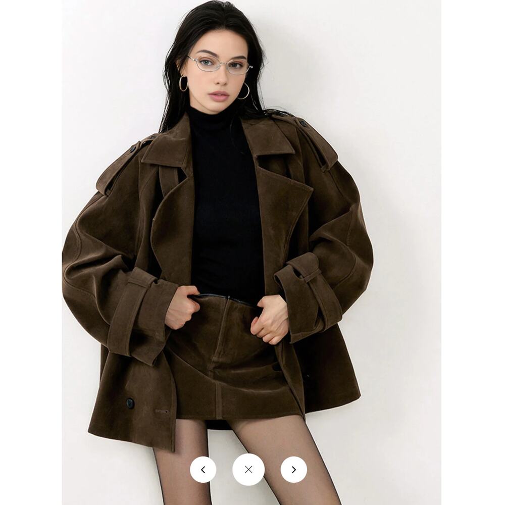 Commense Lapel Loose Velvet Effect Jacket Sz S